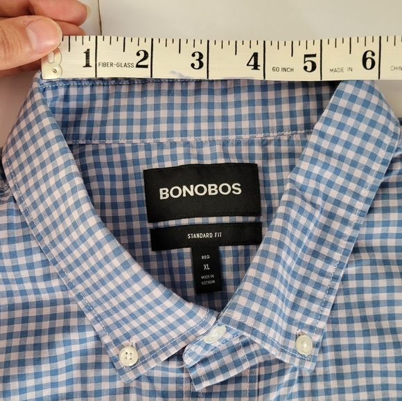 Bonobos Light Blue and White Gingham Collared Button Down Long Sleeve Shirt - Picture 5 of 9